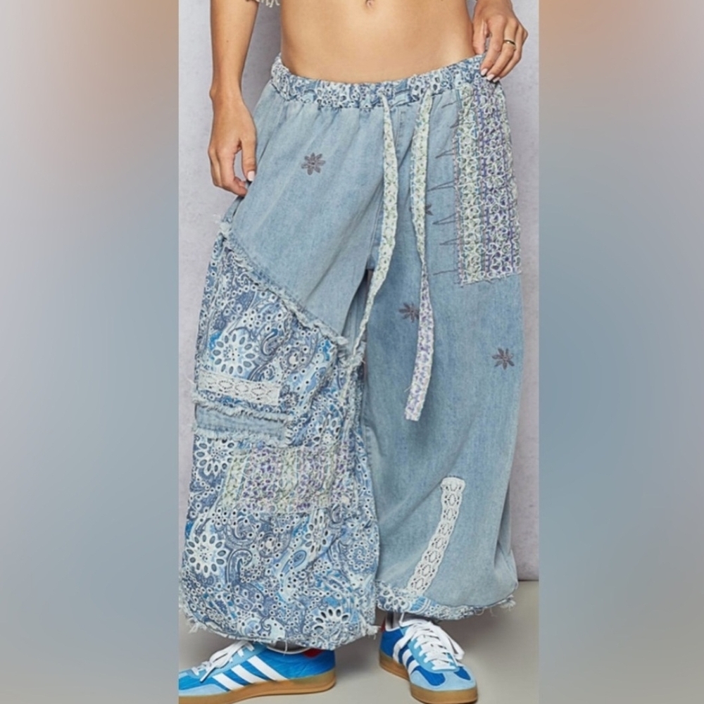 Bohemian Patchwork Wide-Leg Pants